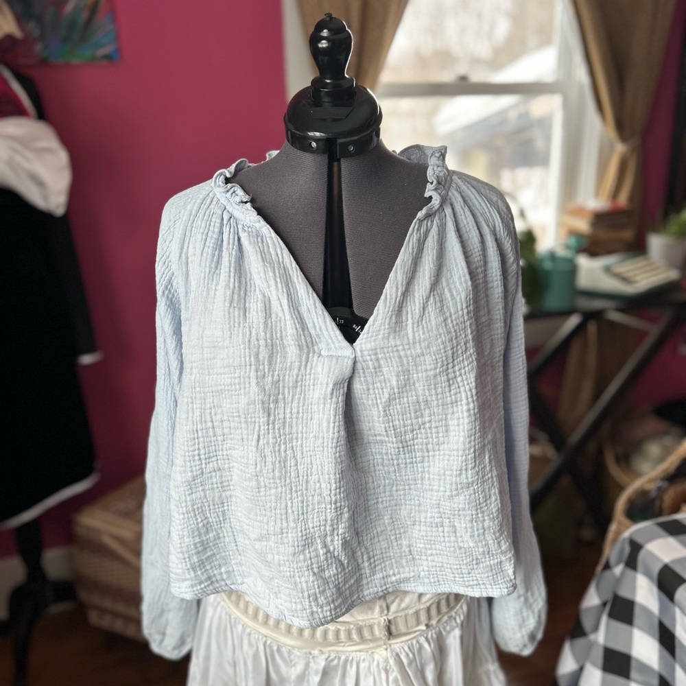 MARBLE Soft Blue Ruffled Blouse